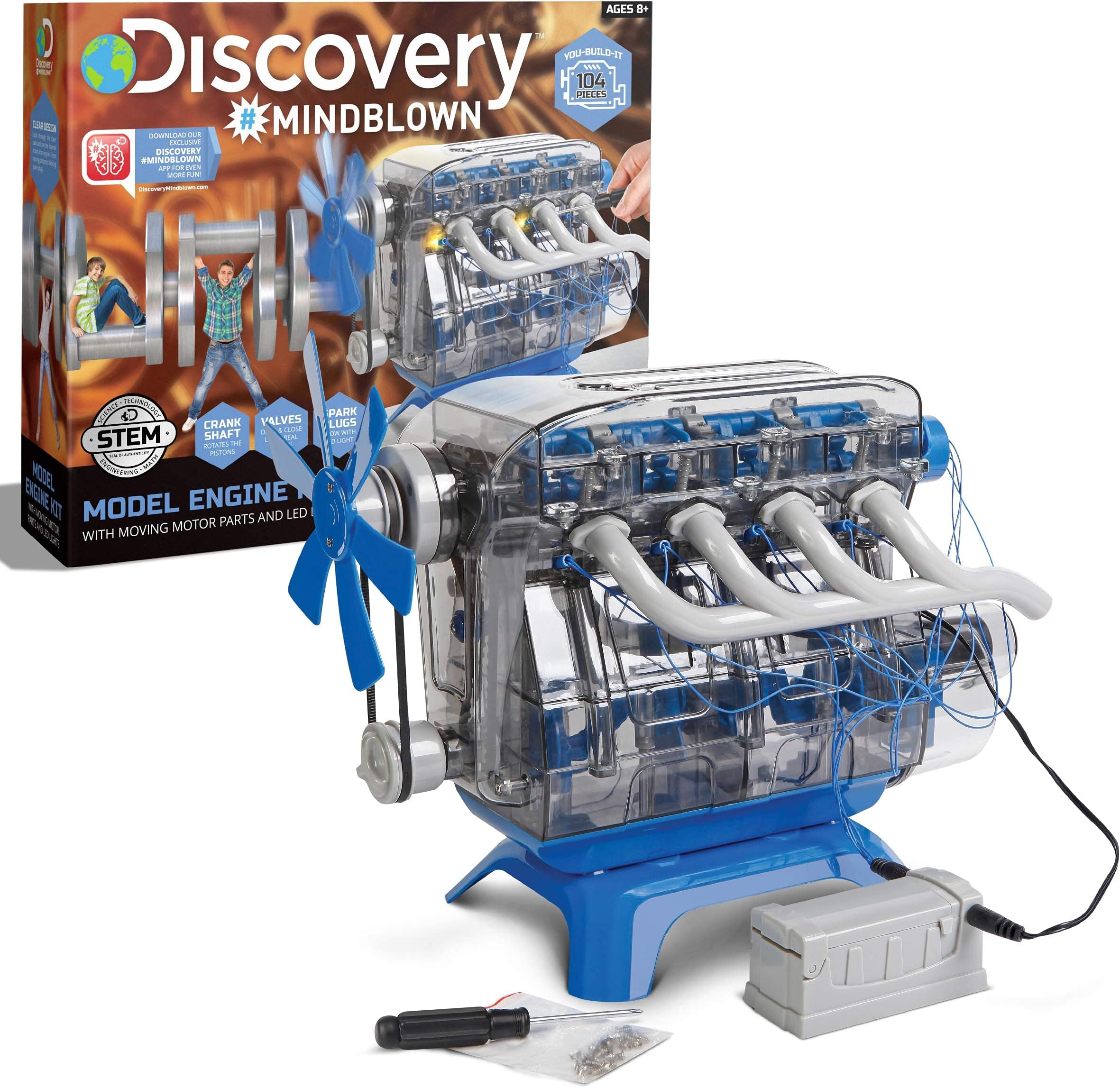 Discovery Kids DIY Toy Model Engine Kit, Mechanic Four Cycle Internal Combustion Assembly Construction, Comes W/Valves, Cylinders, Hardware & Much More, Encourages STEM Creativity/Critical Thinking
