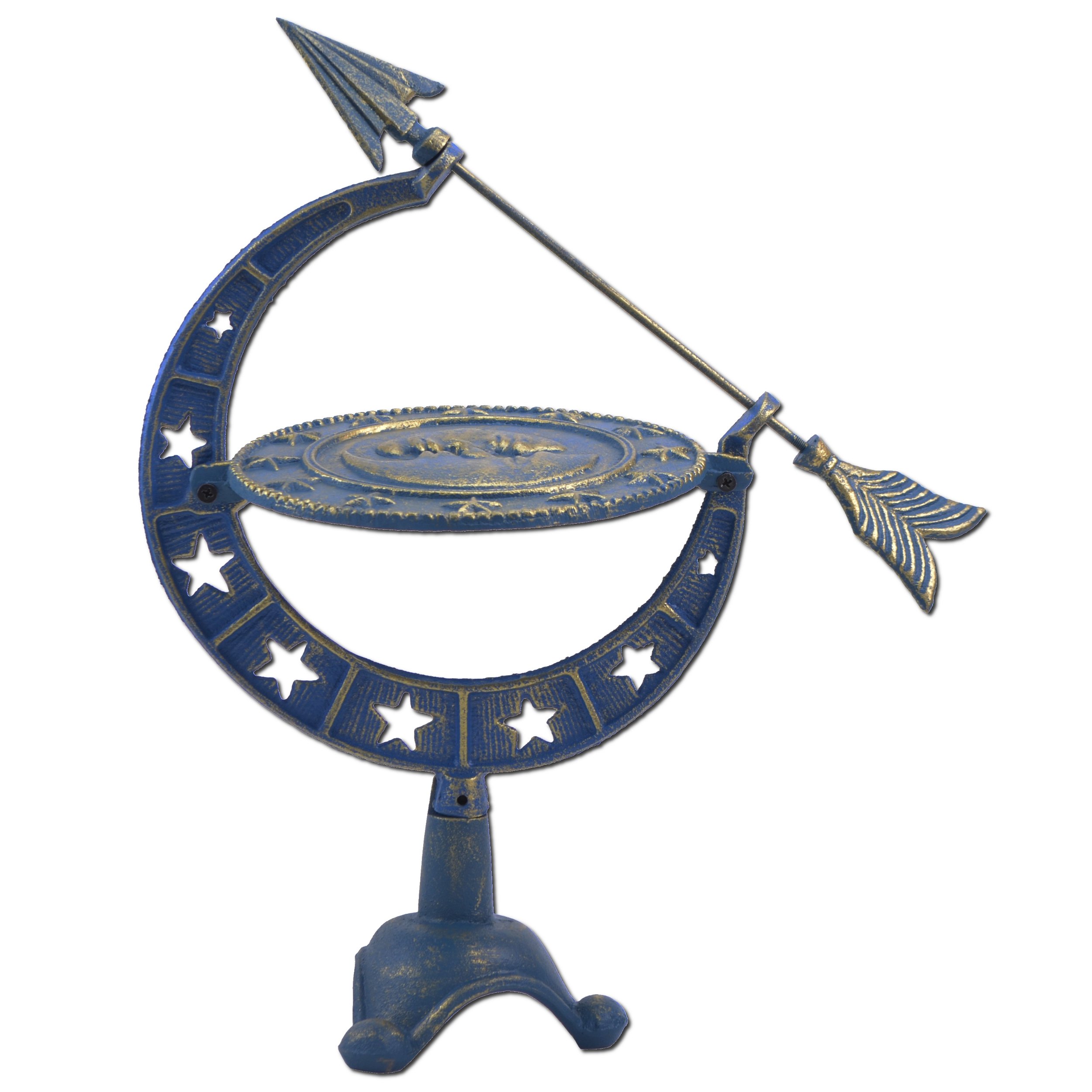 FLAG EMOTES Decorative Moon & Stars Sundial Blue & Gold Cast Iron 16.75