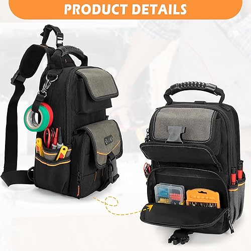 Miniatura 3 de Bolsa de herramientas para electricista, organizador de herramientas HVAC con cremallera con mango ergonómico y correa para el hombro para técnicos