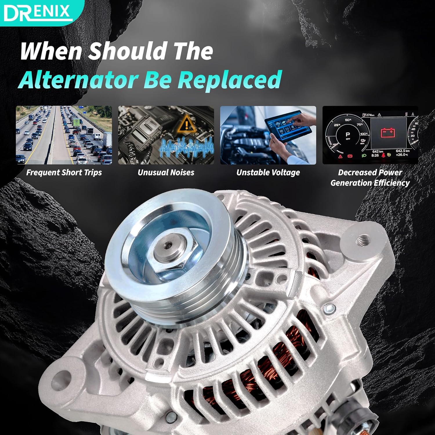 High Output Alternator for/Toyota Yaris S 2007-2009; Yaris Base 2007-2012; Yaris L, LE 1.5L 2012-2015 80Amp 12V CW 4-Groove Pulley 27060-21150