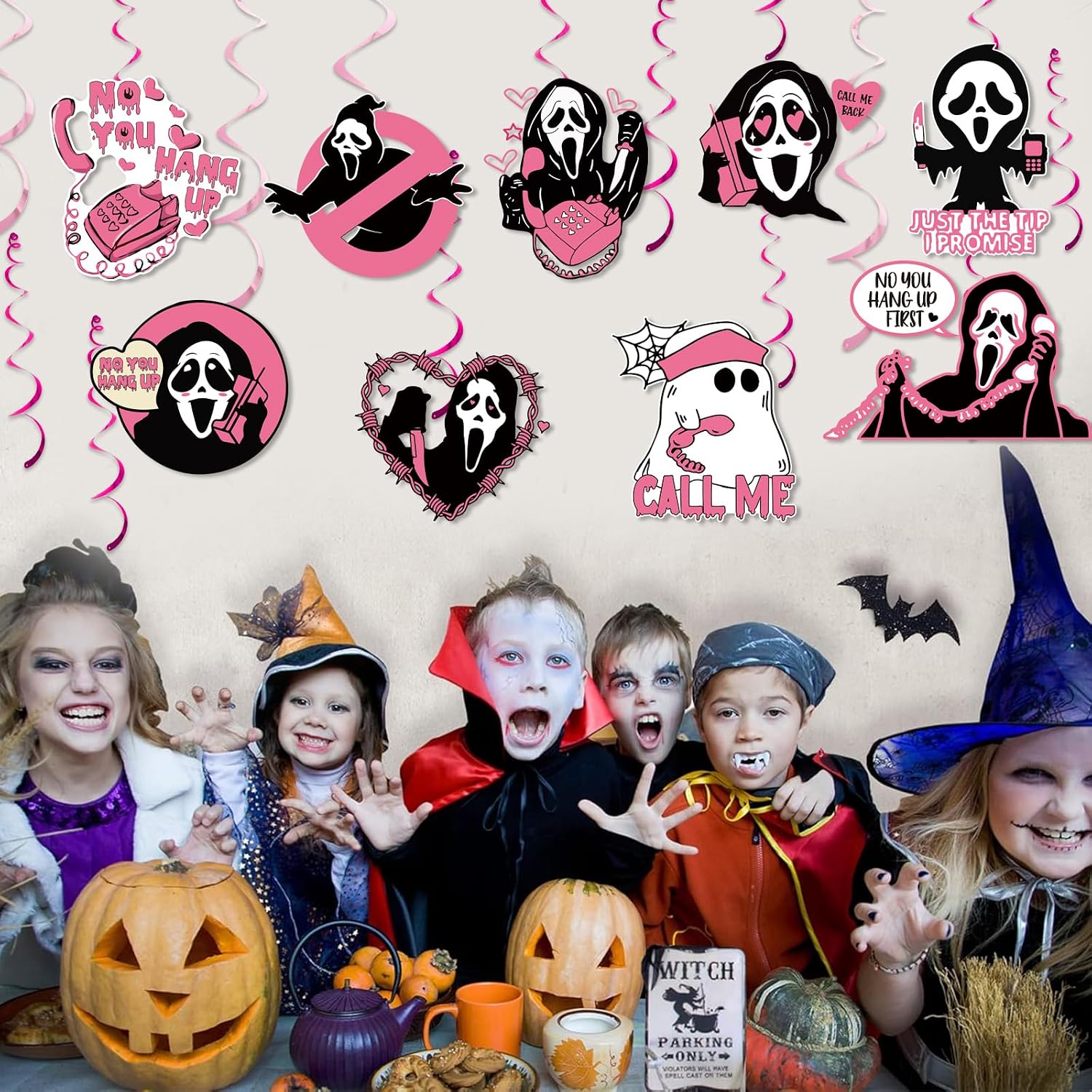 9PCS Pink Halloween Decorations Scary Ghost Hanging Swirls Horror Ghost Scary Party Decorations Halloween Hanging Decorations for Halloween Party Decorations Office Room Indoor Outdoor Decor