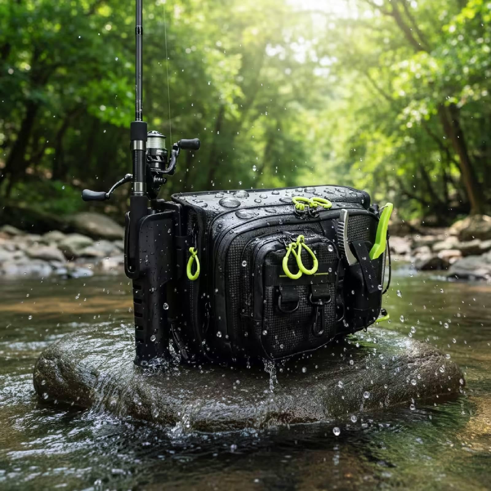 Borsa da Pesca Multistrato Borsa Tattica Borsa Porta Canne Borsa Porta Esca Tracolla Impermeabile in Tela con Strati E Trasporto Leggero
