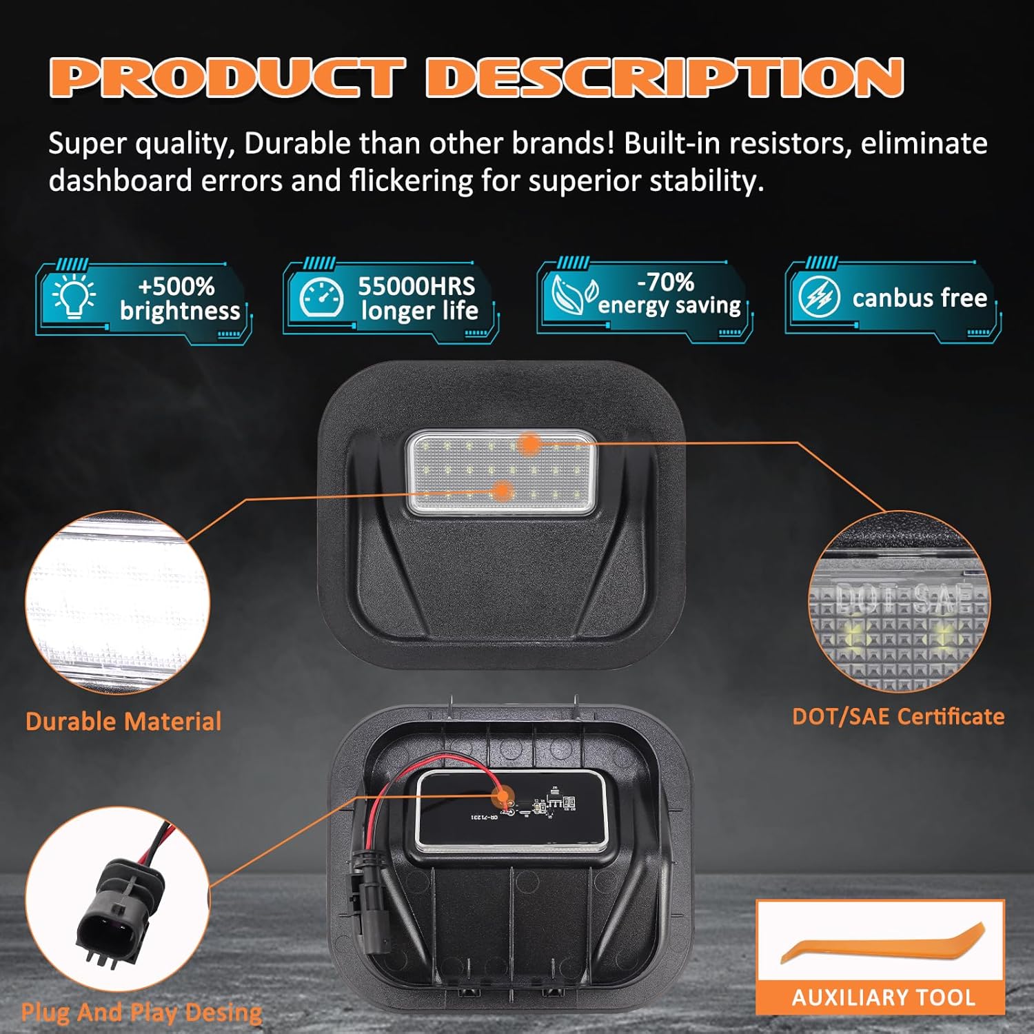 LED Tailgate Step Light Truck Bed Multi-Pro Lamp Assembly for GMC Sierra & Chevy Silverado 1500 2500 3500 HD 2020-2025, 2PCS White With Wiring Harness &Plastic pry bar accessories