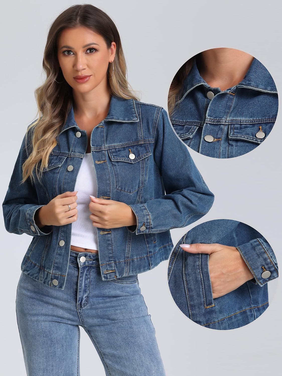 Allegra K 2025 Spring Denim Jacket for Women Vintage Casual Classic Jean Jackets