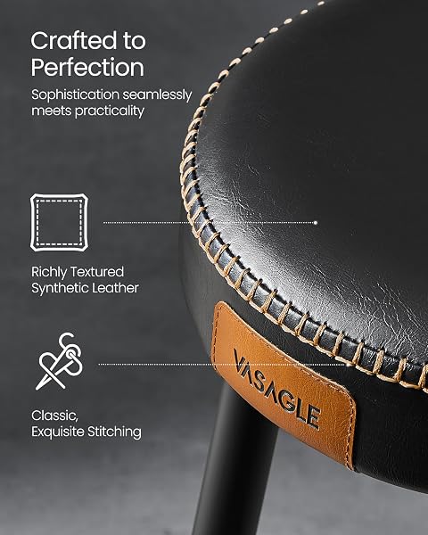 VASAGLE EKHO Collection - Dining Stools Set of 2, Upholstered Kitchen Stools, Synthetic Leather with Stitching, Mid-Century Modern, 48.2 cm Tall, Dining Living Room Office, Ink Black LDC170B82 - 5