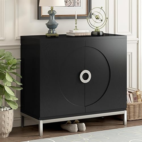 Armario de almacenamiento simple y moderno con chapa de madera maciza y marco de patas de metal, gabinete de acento para bufé, mesa de sofá para