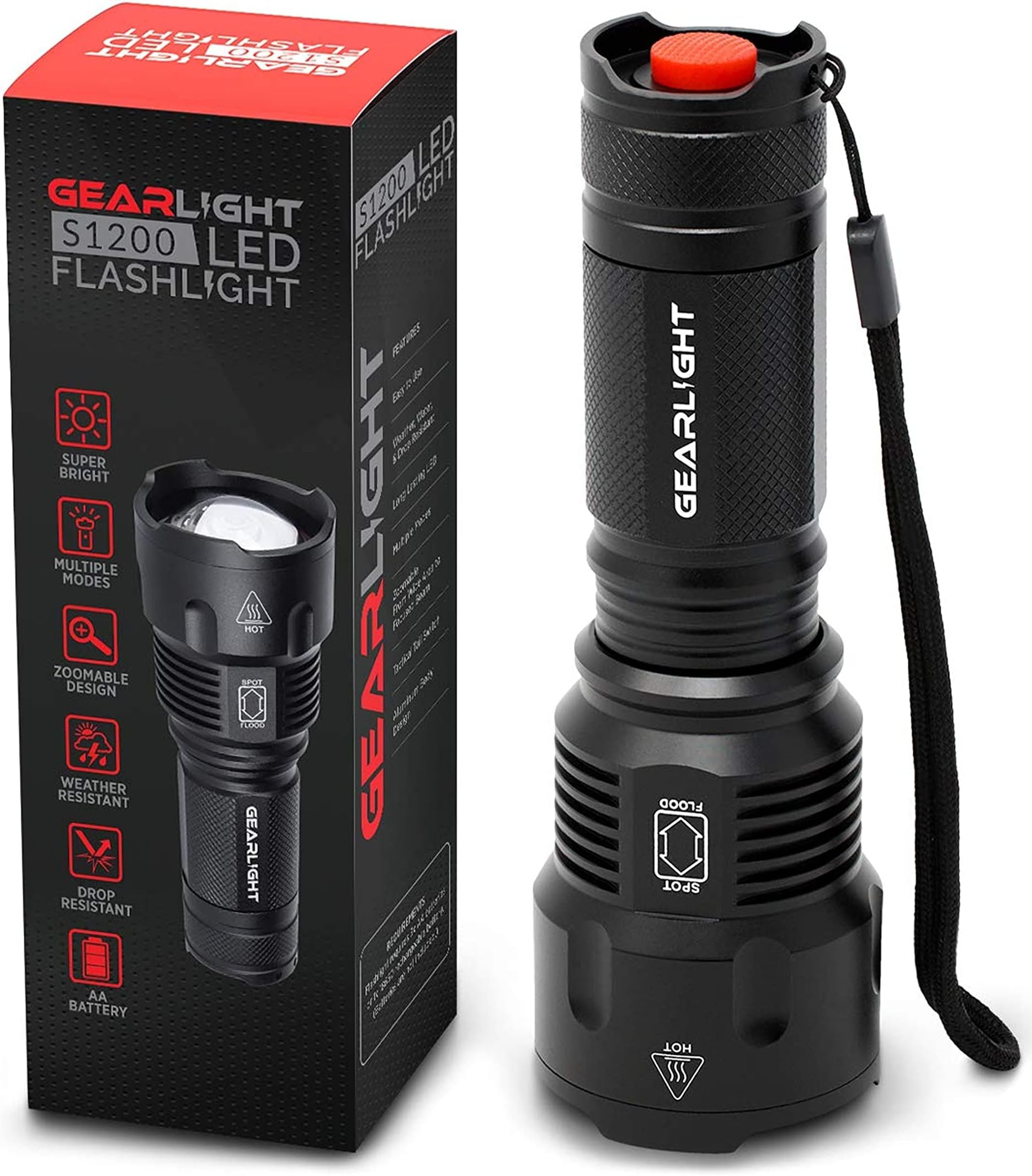 GearLight High-Powered LED Flashlight S1200 - Mid Size, Zoomable, Water Resistant, Handheld Light - High Lumen Camping, Outdoor, Emergency Flashlights - S1200-1 Pack, (Batteries Not Included)