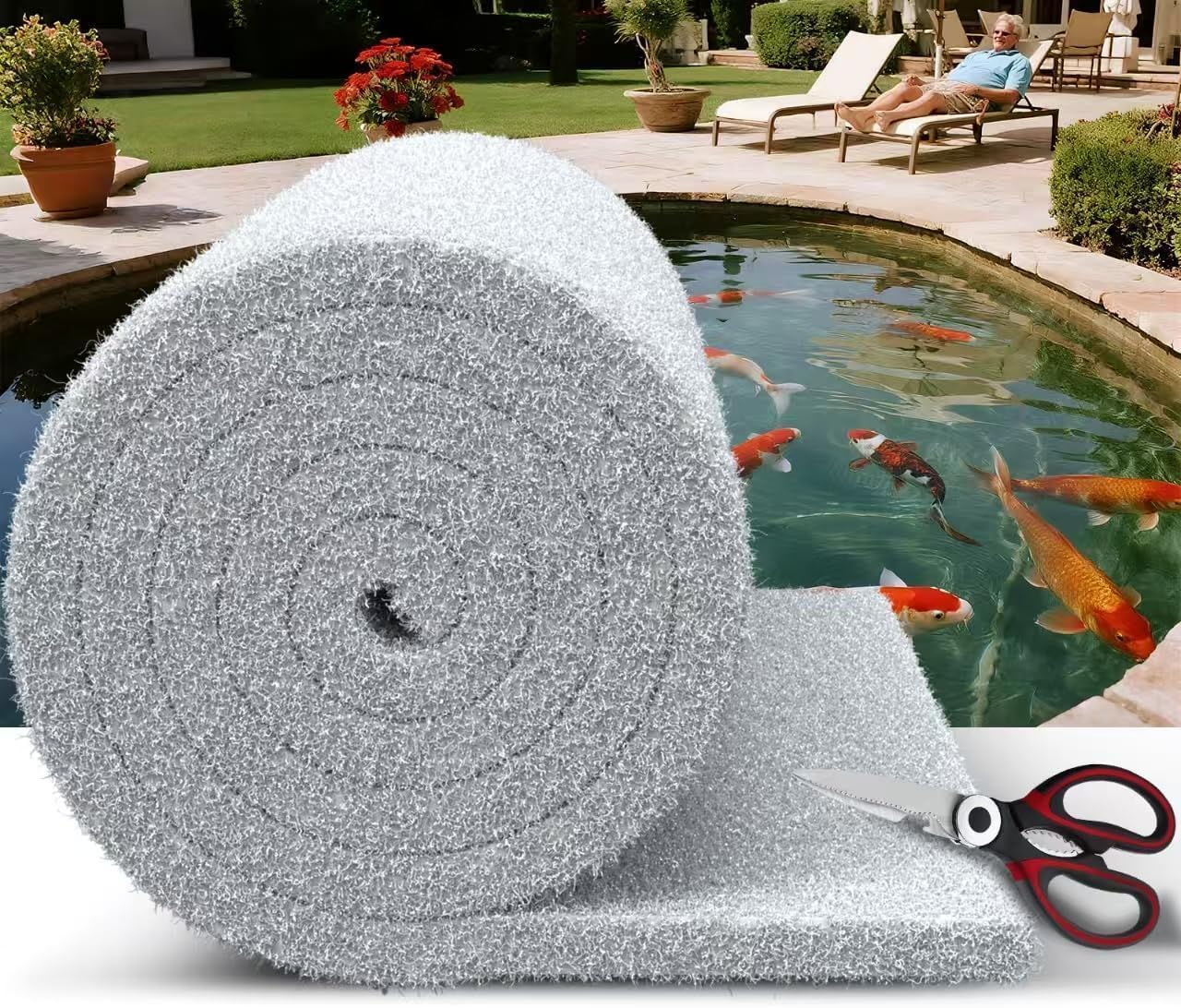 Fine Pond Filter Pad 18" x 36" x 1" - Thickened Cut-to-Fit Reusable Pond Filter Media for Outdoor Ponds, Aquariums &amp; Fountains - Clear Healthy Water