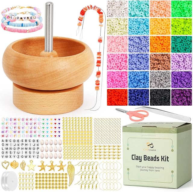PP OPOUNT Clay Beads Kit with Bead Spinner, Jewelry Making Bead Spinner with 4800 PCS Clay Beads, 632 PCS Jewelry Accessories and Big Eye Beading Needles, Bead Spinner for Jewelry Making