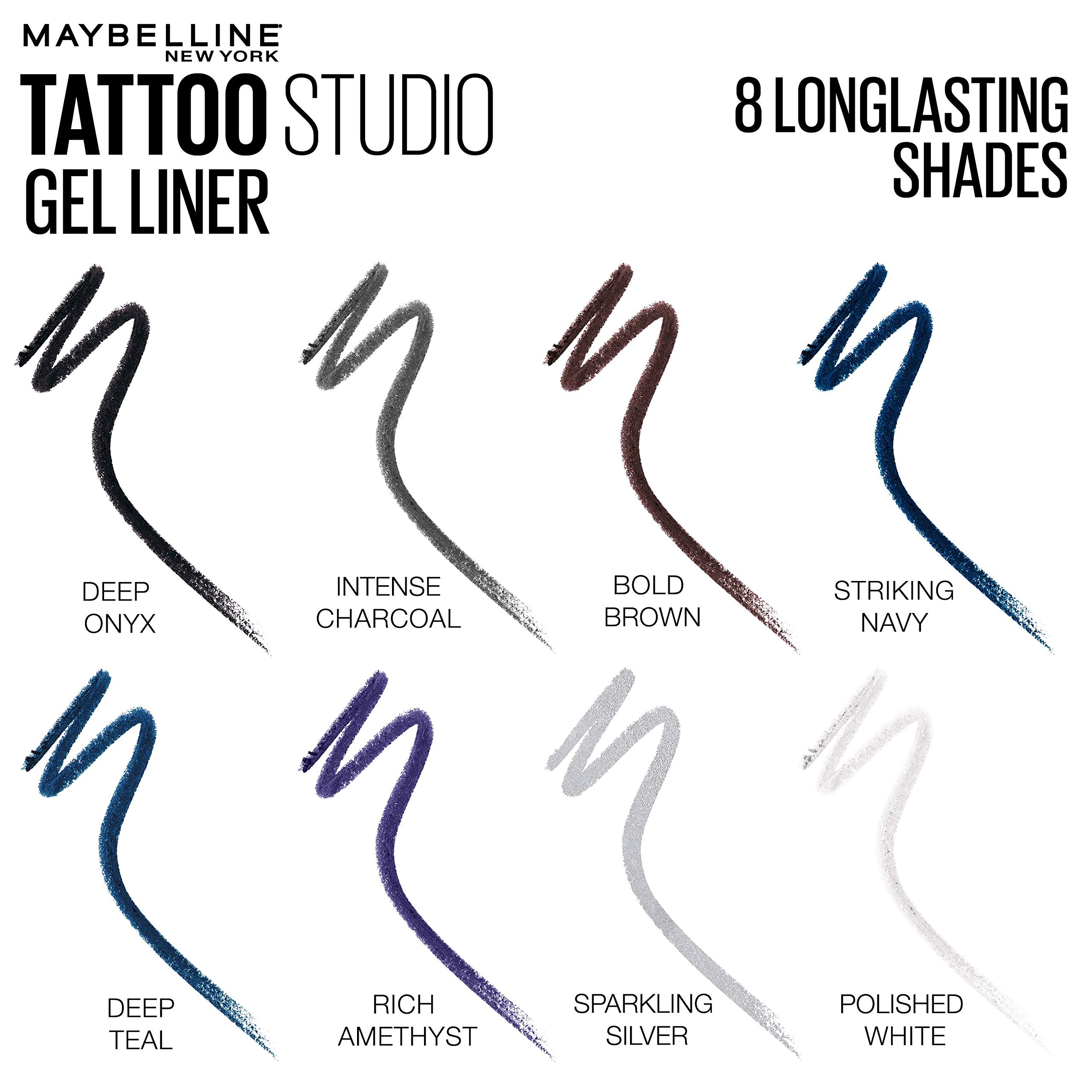 Maybelline New York Tattoostudio Waterproof, Long Wearing, Eyeliner Pencil Makeup, Intense Charcoal, 0.08 Ounce