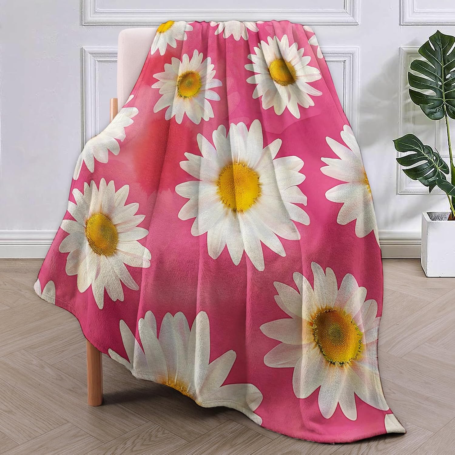 Daisy Flannel Blanket, Pink Daisy Gifts, Floral Blanket for Women, Soft Lightweight Throw Blankets for Bed Home Travel Decor 50" x 60" - Image 2