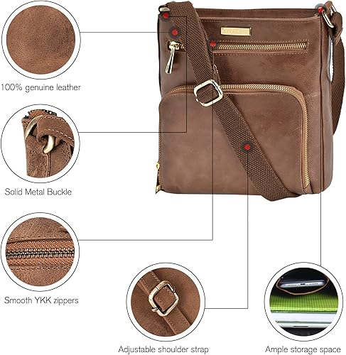 Miniatura 4 de ESTALON Bolsos cruzados de cuero para mujer - Bolsos cruzados de moda - Bolso cruzado de cuero para mujer - Bolso bandolera para mujer Bran,
