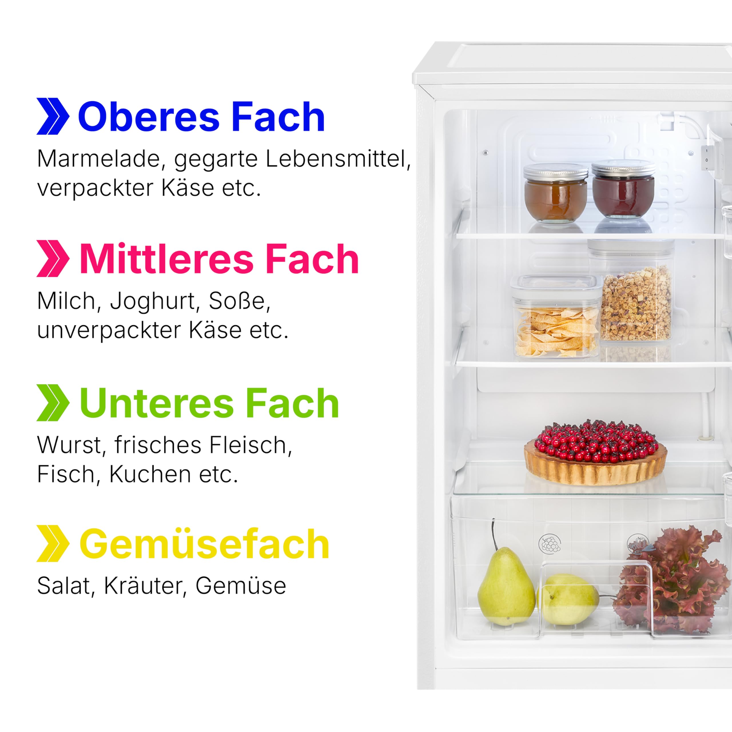 Bomann® Kühlschrank ohne Gefrierfach | 87L | energieeffizient, leise & kompakt | 0°C - 8°C, stufenlos regelbar | 3 Ablagen & Gemüsefach | Türanschlag wechselbar | Standardkühlschrank | VS 7255 weiß