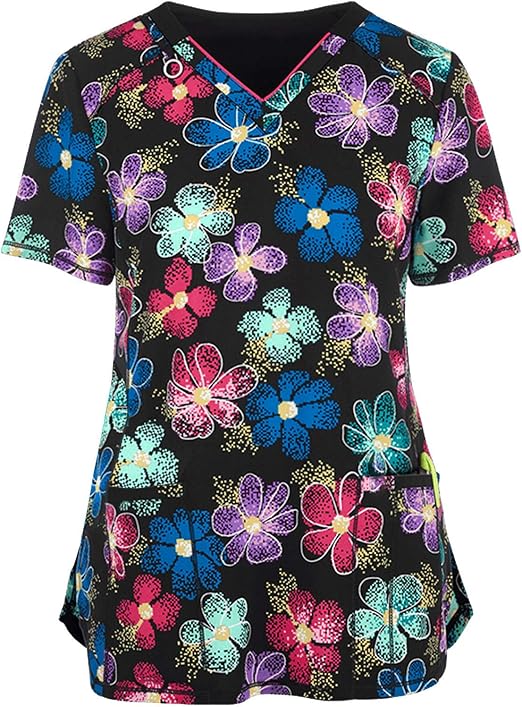 OUMSHBI Weihnachts Kasack Damen - Pflegebekleidung Mit Rentier-Druck & Taschen