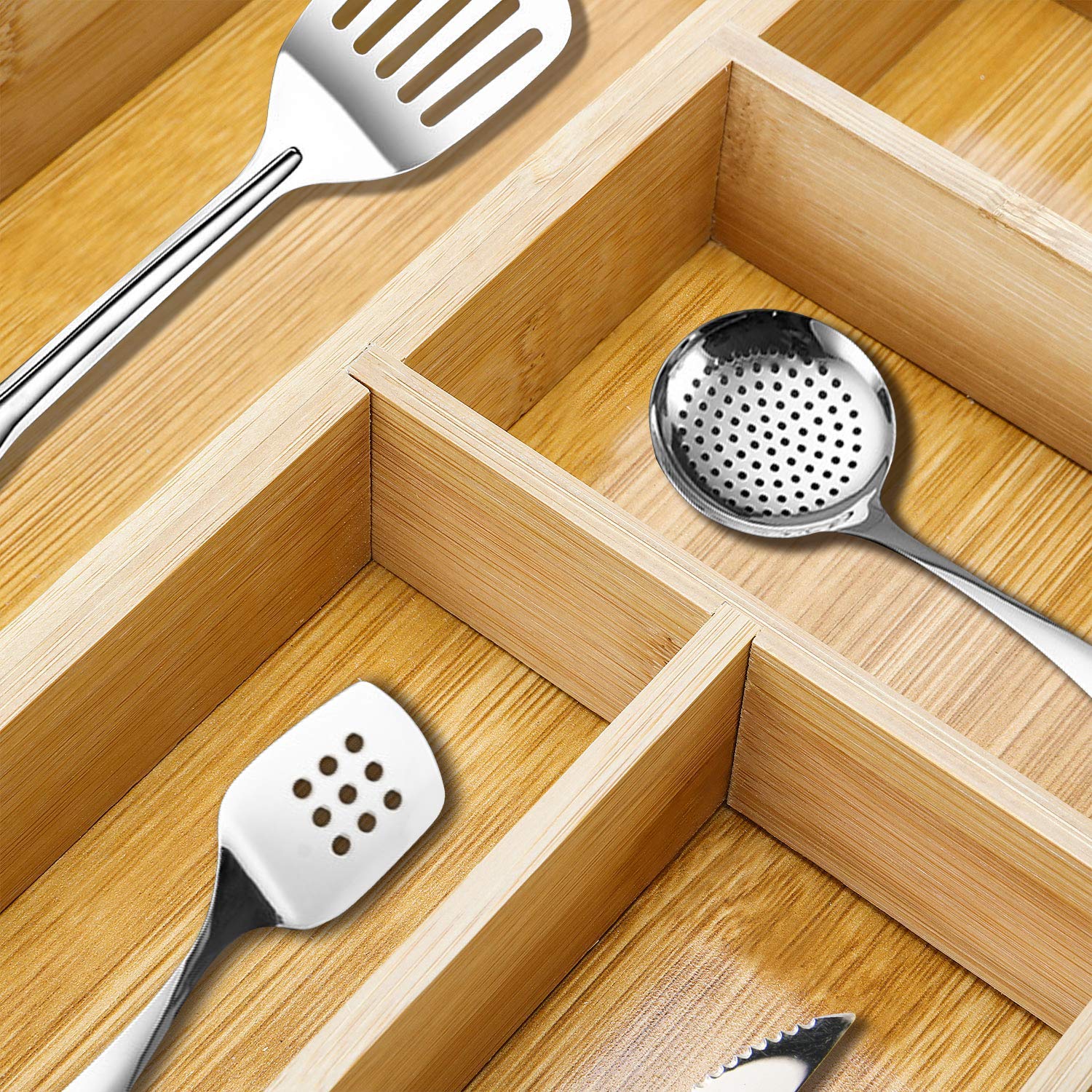 Kohree Bamboo Expandable Cutlery Tray, Kitchen Drawer Organizer Drawer