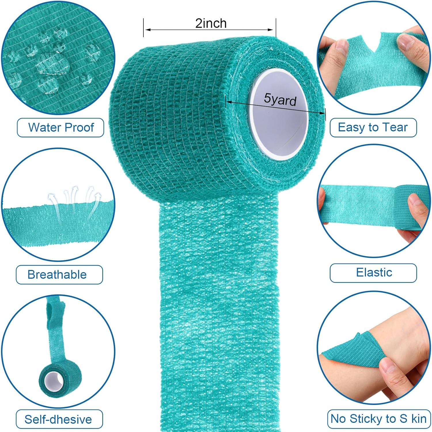 Treela 96 Pack Self Adhesive Bandage Wrap 2 Inch X 5 Yard Self Adherent Cohesive Bandages Elastic Athletic Sports Tape Breathable Wound Tape for Stretch Athletic Wrist Ankle (15 Colors) - Image 2