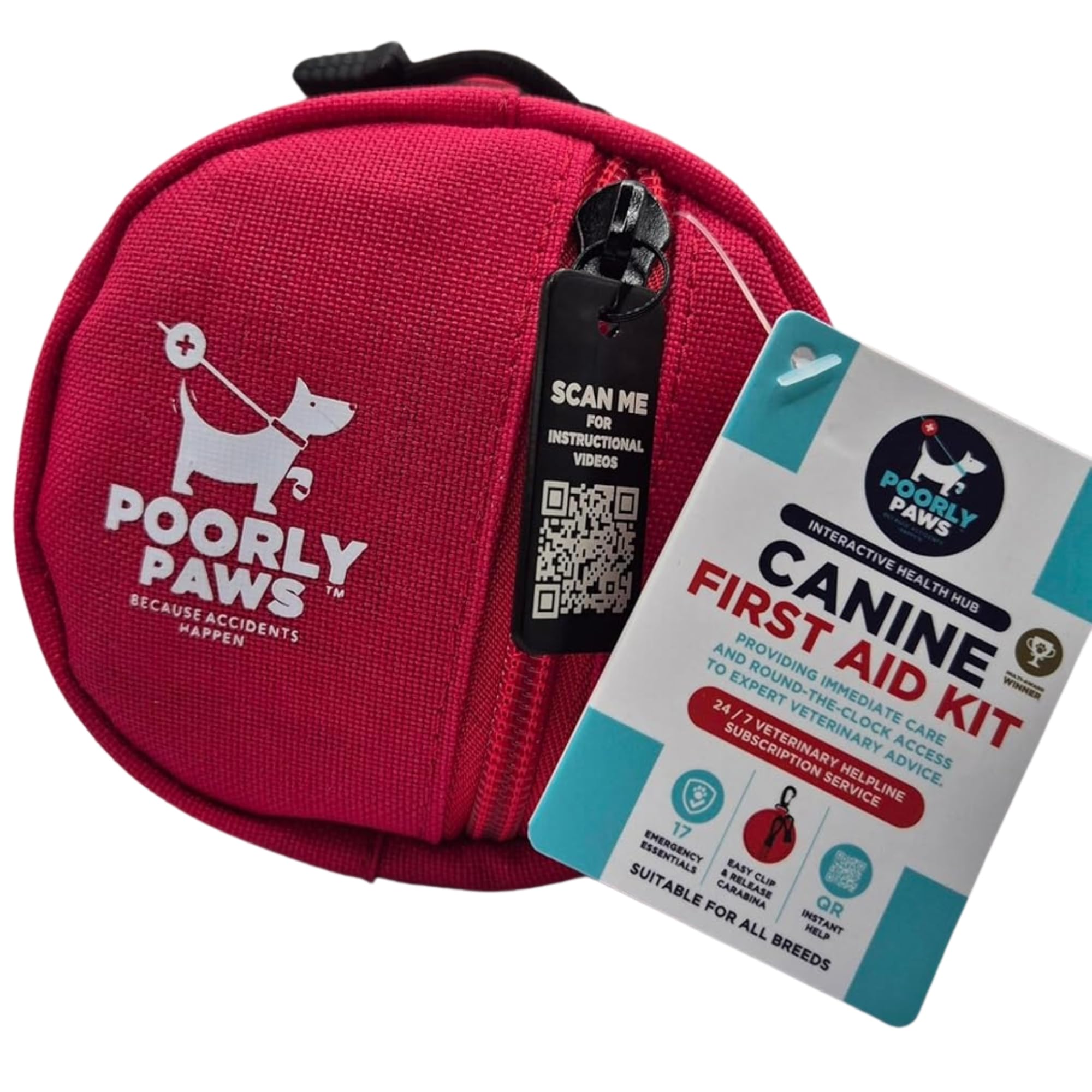 Dog First Aid Kit | 17 Essential Items with Vet Nurse Instruction Videos | Super Compact and Lightweight 10cm x 10cm | Multi Award Winning Kit | Free 24/7 Veterinary Support Through App