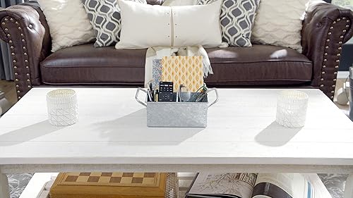 Miniatura 6 de Walford Home Bandeja de almacenamiento de metal galvanizado  Carrito de mesa rústico de granja con asas  Caja dividida funcional y decorativa