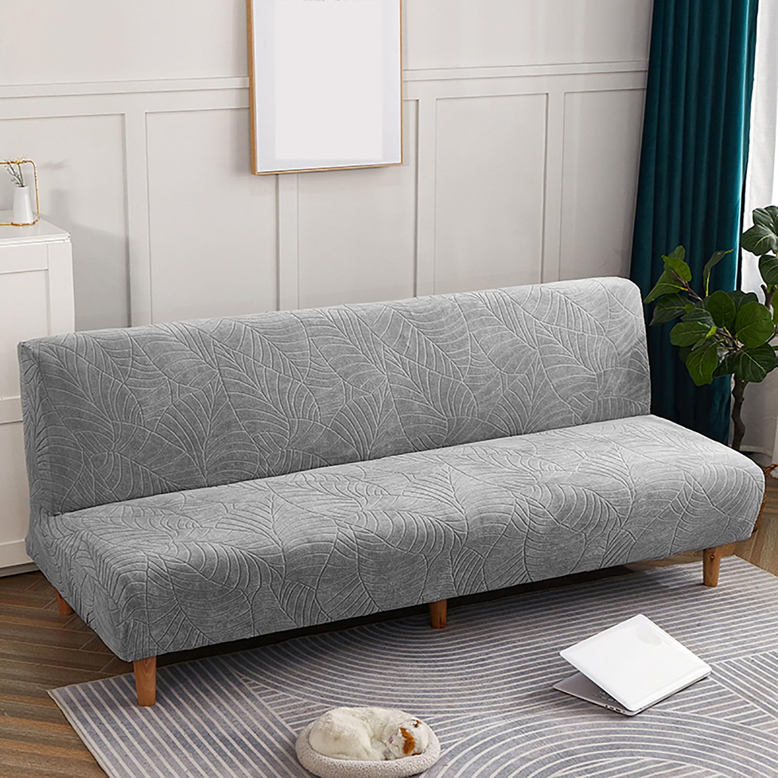 ZRCYXDW Armless Sofa Cover Waterproof, Spandex Futon Cover Stretch Folding Futon Slipcover Thick Furniture Protector-Light Grey-Small