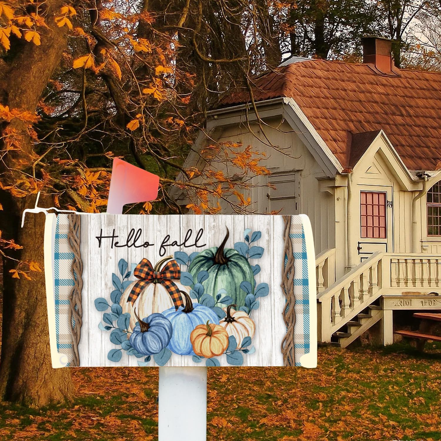 Fall Mailbox Covers Magnetic, Autumn Pumpkin Mailbox Covers Magnetic Standard Size 18"X21", Hello Fall Thanksgiving Post Letter Box Cover Garden Yard Outside Decor