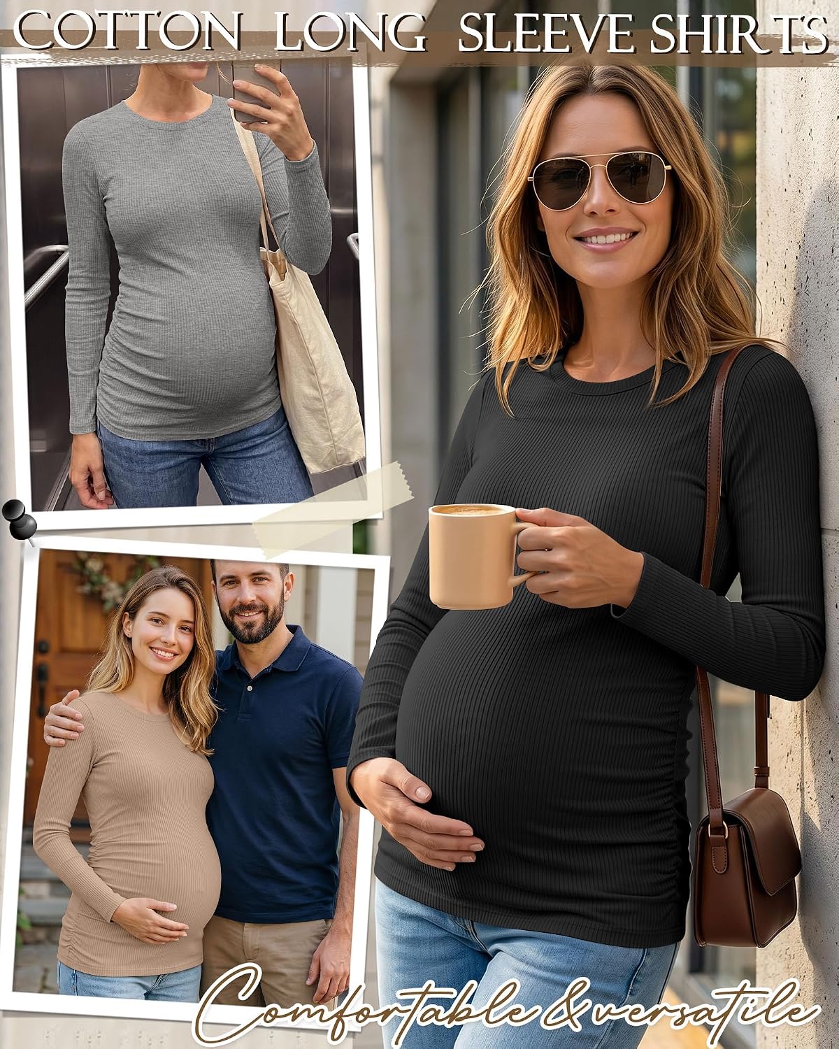 Ficerd 4 Pack Women's Maternity Shirts Long Sleeve Pregnancy Top