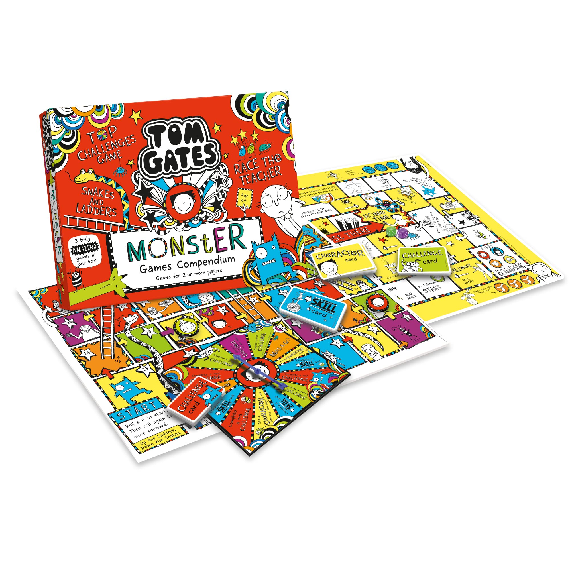 University Games - Compendio Giochi Da Tavolo Tom Gates Mostro, 3 Giochi In 1 (Top Challenge, Race The Teacher, Snakes And Ladders), Per Bambini Dai 6 Anni