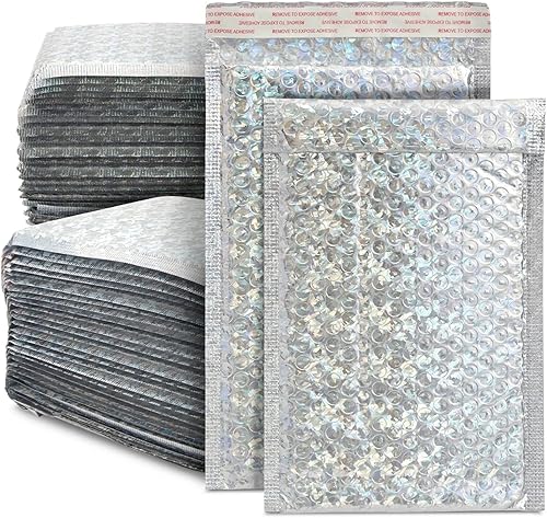 Paquete de 50 sobres holográficos autoadhesivos de burbujas de polietileno, sobres acolchados plateados de 6 x 10 pulgadas (6 x 10 pulgadas)