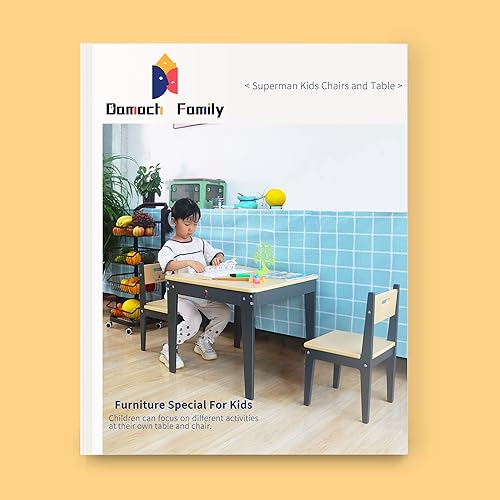 Miniatura 3 de Damoch Family Juego de sillas y mesa para niños para sala de juegos, juego de mesa de actividades para preescolar (gris y lacado)