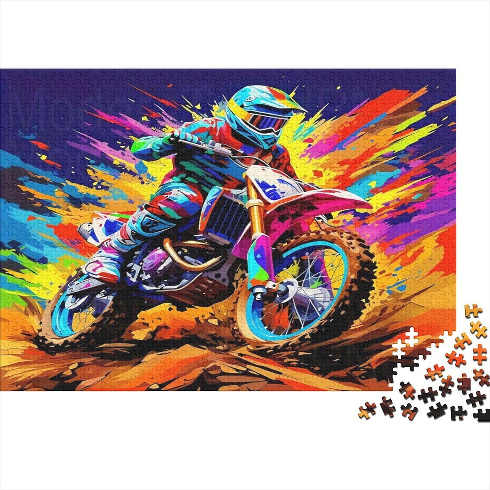 Colorful Motocross Rider 1000 Piece Jigsaw Puzzle Paper Puzzle Game for Adults Artistic Vibrant Style Relaxation Focus Home Decor 70x50cm/1000pcs