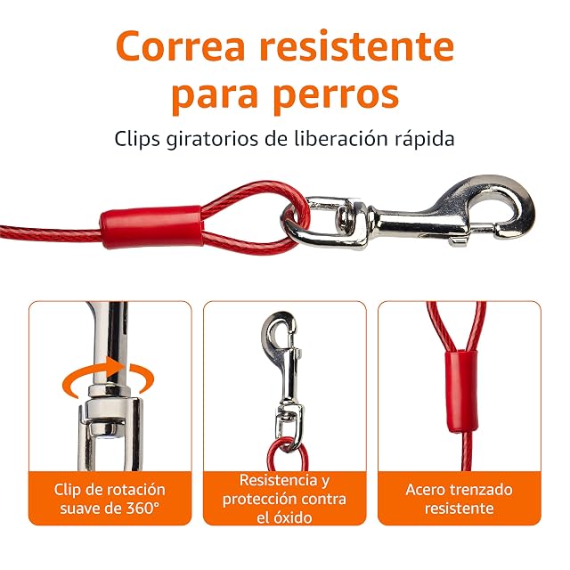 Foto 2 de 2 de Amazon Basics Cable para atar perros, hasta 56 kg, Rojo, 9,1 m