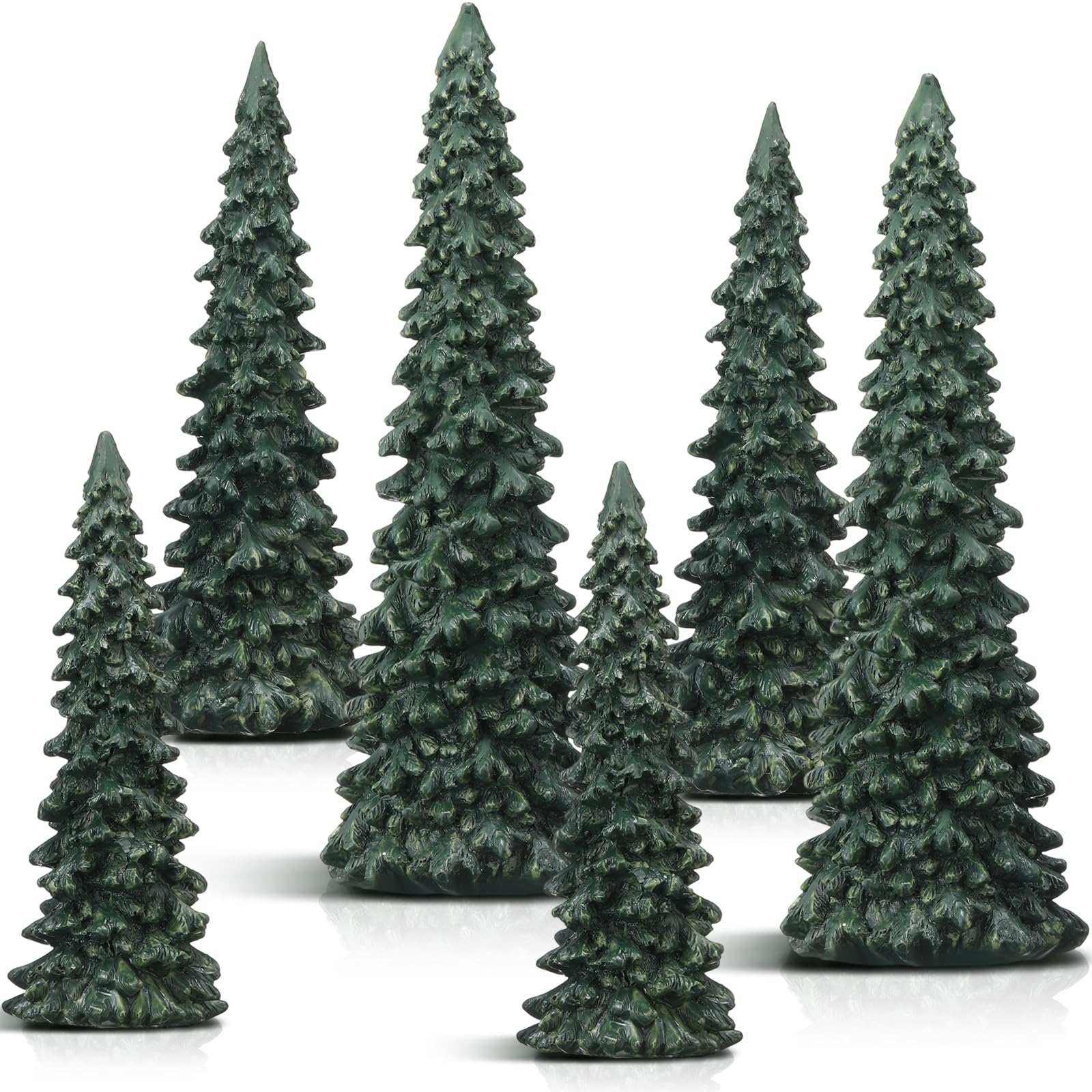 Pangda 6 Pcs Christmas Tree Figurines 11''/ 8.6''/ 7'' Champagne Gold Glittered Christmas Tree Resin Stone Xmas Holiday Figurines Xmas Desk Decor Centerpieces for Tabletop Decoration(Retro Green)