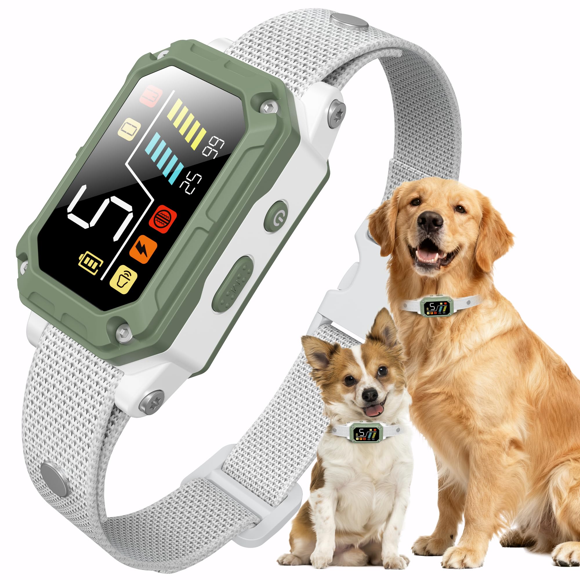 AI Smart Dog Bark Collar with 5 Sensitivity Levels, No Shock & Shock Modes, Beep + Vibration, Rechargeable & Waterproof Bark Control Device for Small Medium Large Dogs (Green)