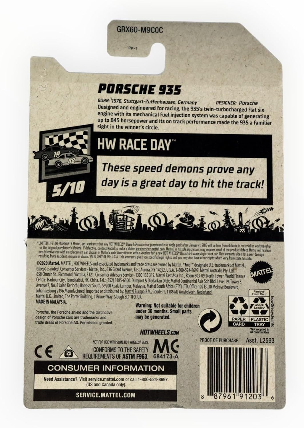 Hot Wheels Porsche 935, [White] 58/250 Race Day 5/10