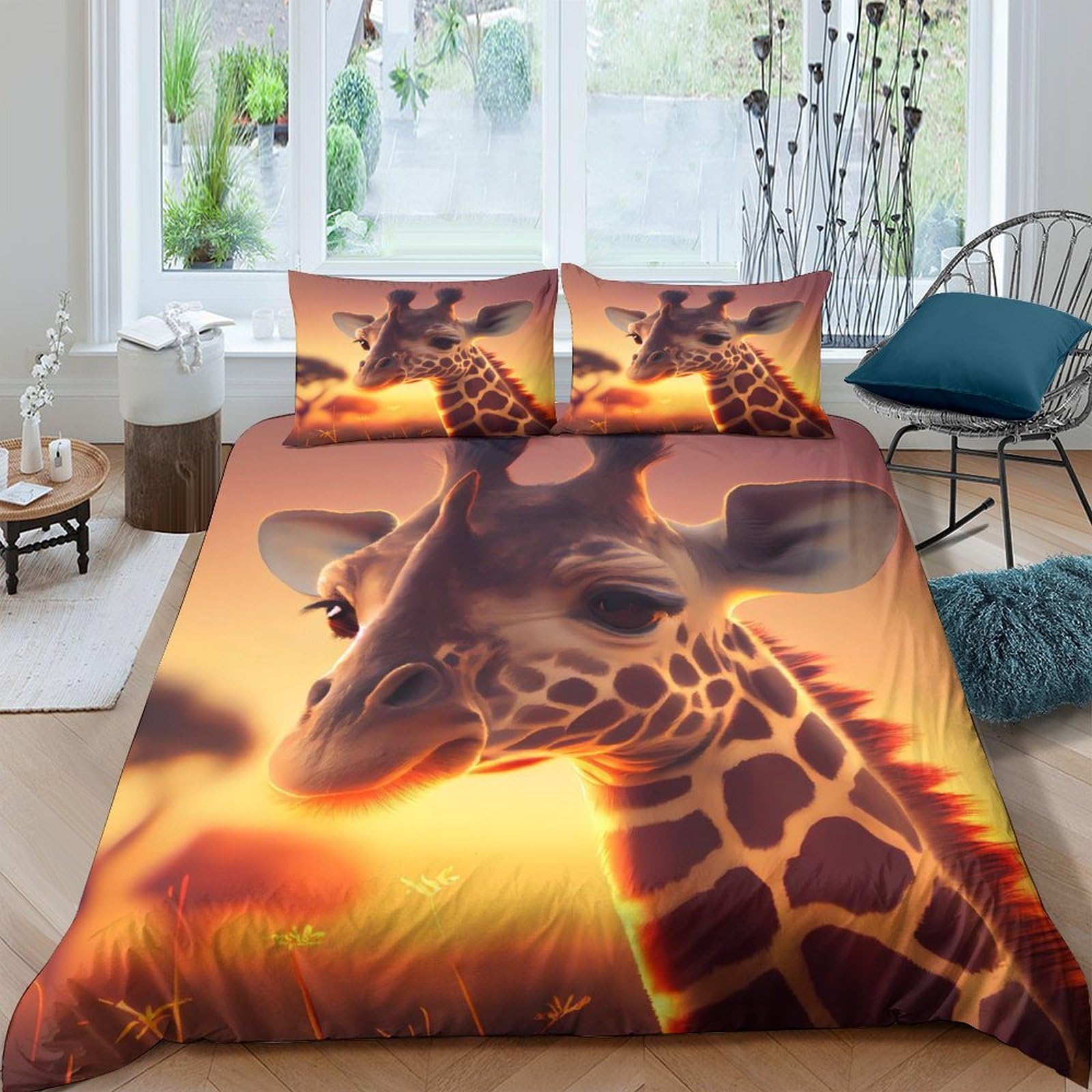Ctjqhvkz Style-1 3D Printed Sunset Giraffe Fitted Sheet Microfiber Soft Bed Cover For Bedroom Dorm Mattress Protection Decor Single（135X200cm）