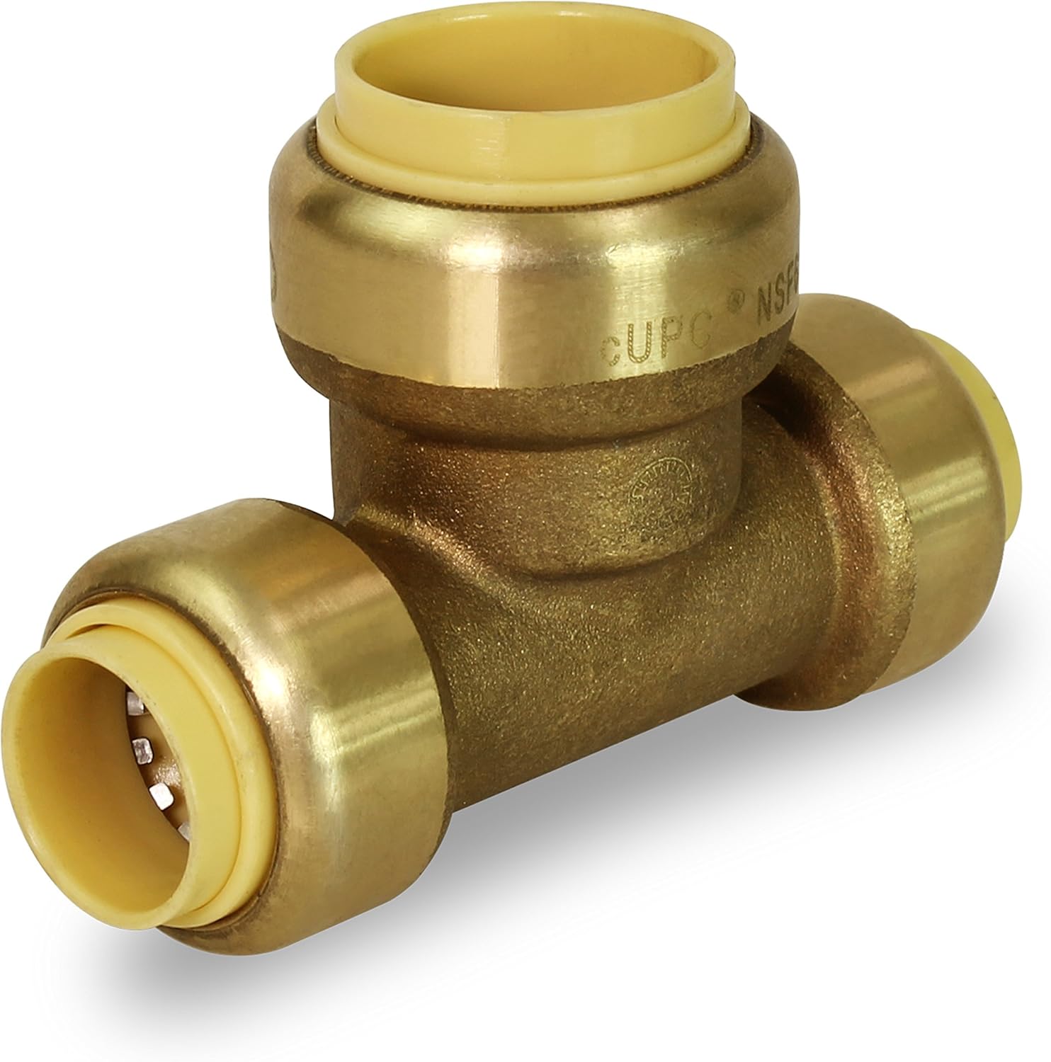 Supply Giant VQFU1134 1 Inch x 1 Inch x 3/4 Inch Long Push Tees for Push-Fit Fittings, Made DZR Forged Brass, Connect PEX, CPVC and Copper, Pre-Lubricated Quick Installation