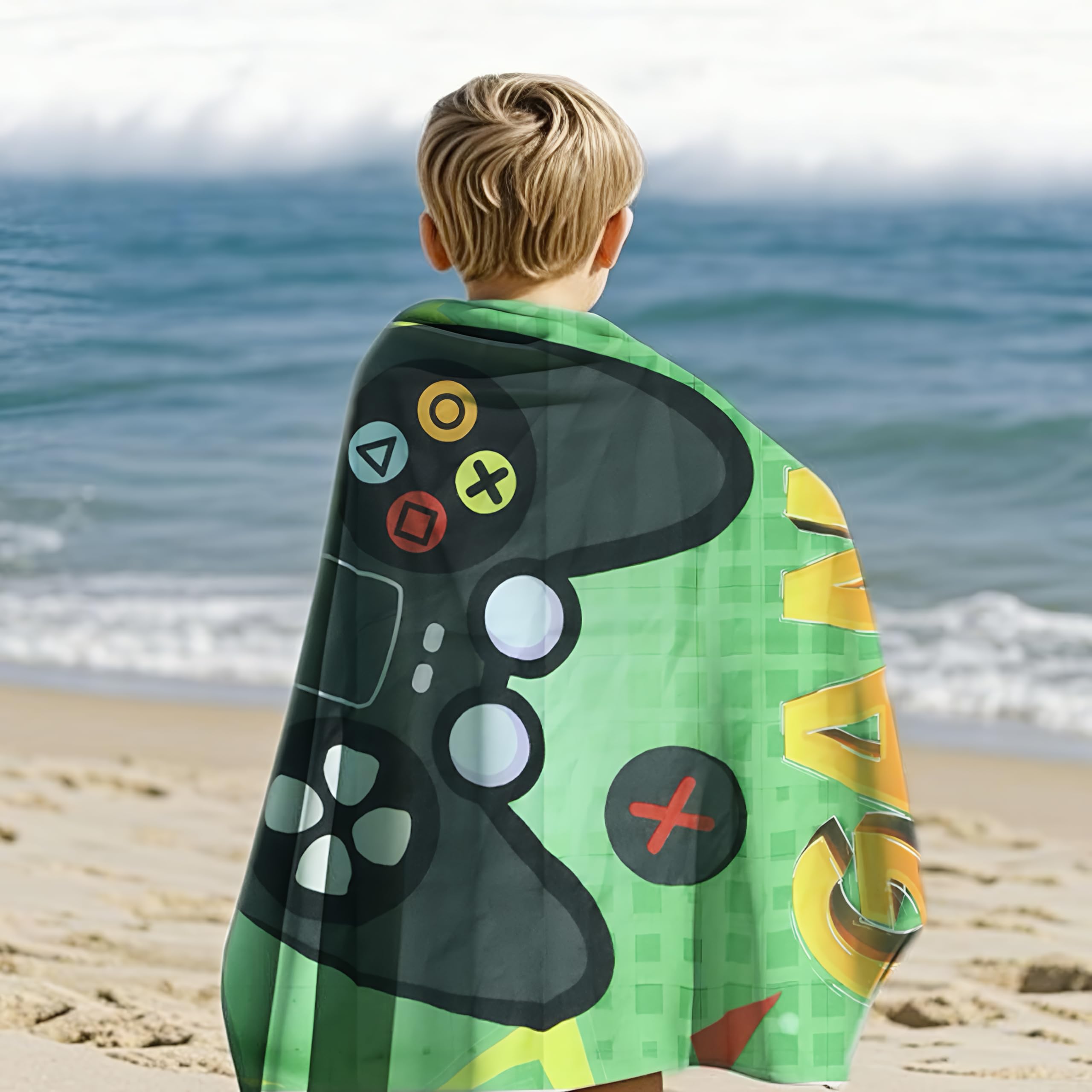 Vxcvzv 1 Piece Beach Towel Swimming Towels for Kids - Gaming Controller Design - Soft and Lightweight Blanket for Camping Showers Boys Bath Pool Camping Travel 75 x 150cm - Image 4
