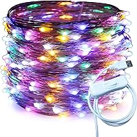 Vista 20 de RUICHEN Hilo de plata de 66 pies con 200 luces LED USB, guirnalda de luces de hadas con interruptor de encendido/apagado (blanco cálido)