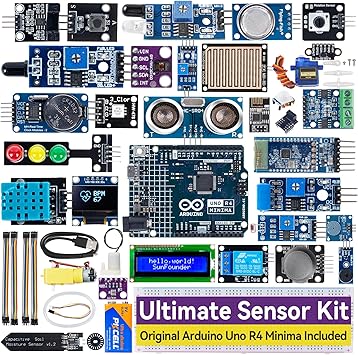 SunFounder Ultimate Sensor Kit with Original Arduino Uno R4 Minima, RoHS Compliant, Durable Sensors IoT ESP8266 IIC LCD1602 OLED, Online Tutorials & Video Courses for Beginners & Engineers