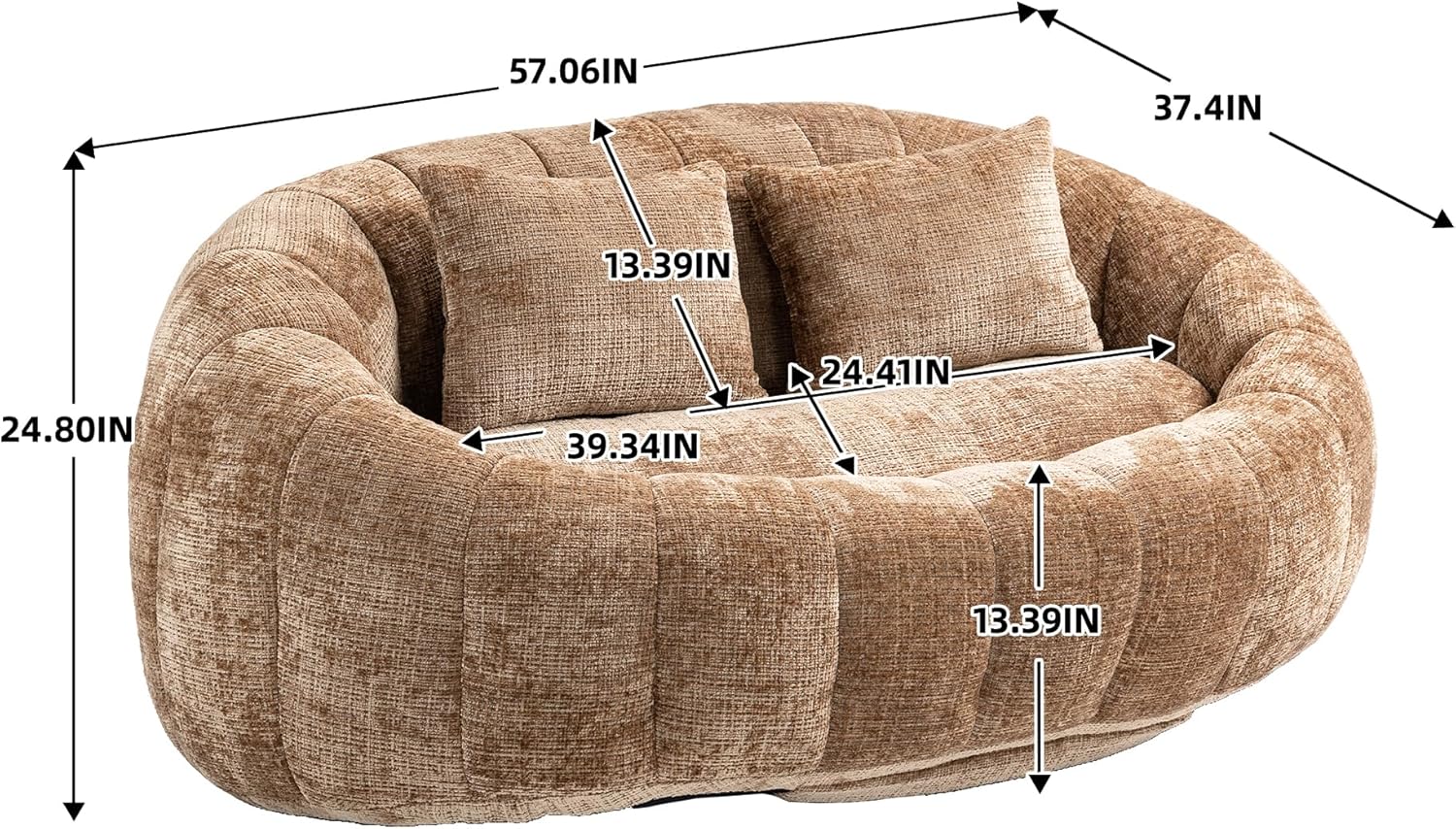 GDFStudio Colomt Lounge Chair, Upholstered Lazy Sofa Chair, 2 Seater Couch, Comfort Chenille Loveseat, Ready to Use Bean Bag Chair, Soft Seating Lounge Reading Sofa for Living Room Bedroom, Coffee
