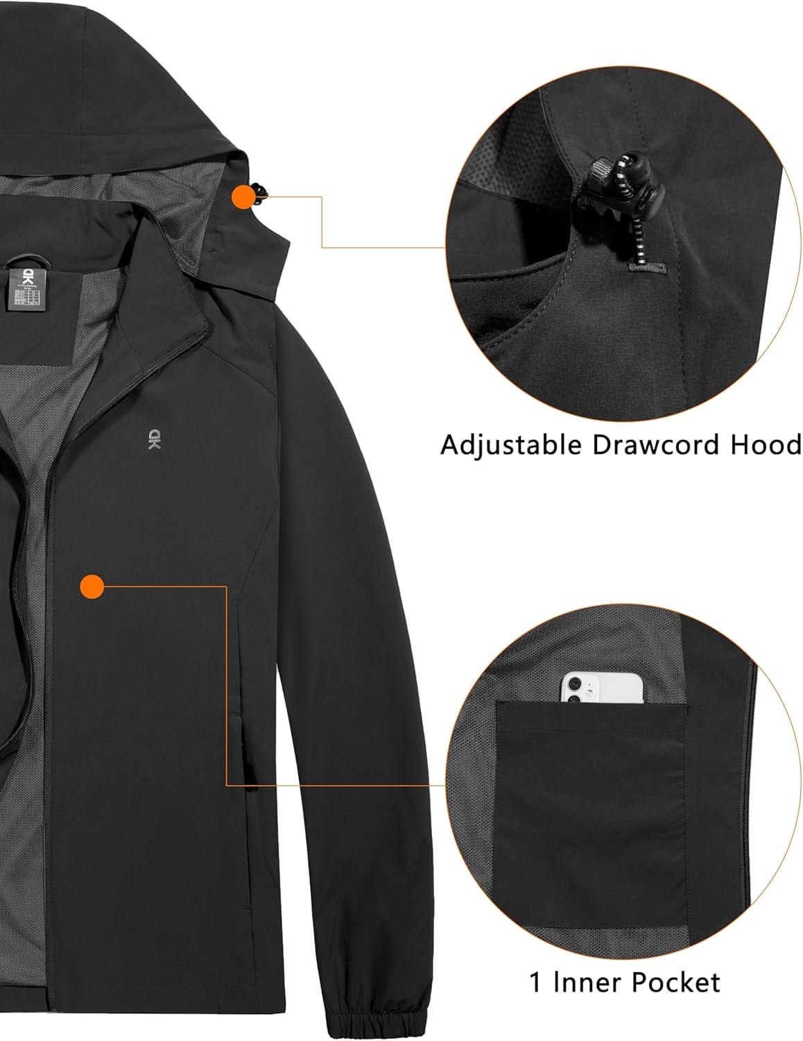 Little Donkey Andy Men's Lightweight Windbreaker Jacket Removable Hooded Windproof Coat for Running Hiking Golf