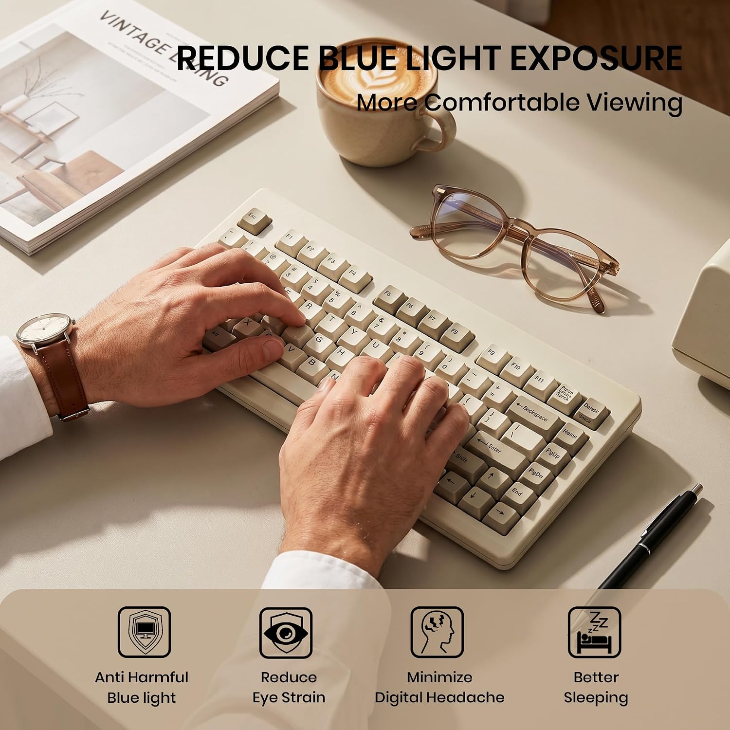 Cyxus Acetate Blue Light Glasses Woman Men, Round Reduce Eye Strain Anti-Migraine Office Computer Work Study 8366 image 2