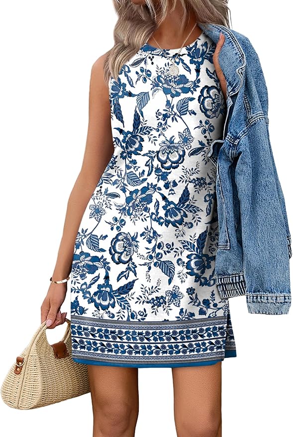 WIHOLL Casual Sleeveless Tank Dress Easy Boho Spring & Summer Style
