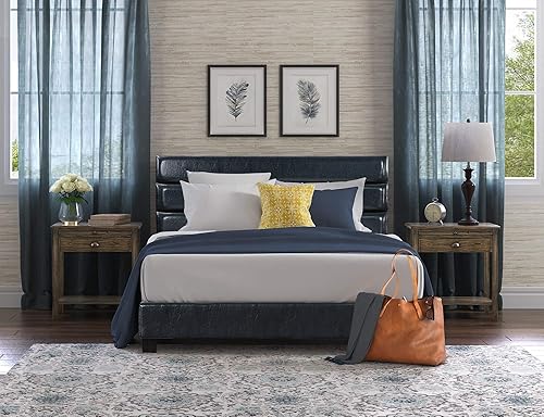 Miniatura 18 de ClickDecor Hudson - Cama de plataforma tapizada con cabecera recta copetuda, base de colchón, no necesita somier, soporte de listones de marco de