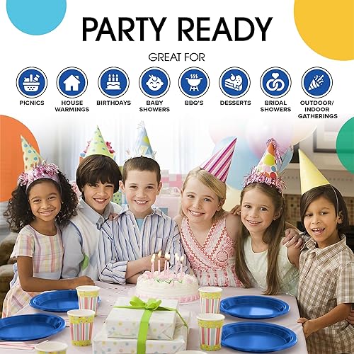 Miniatura 6 de Exquisite 7 pulgadas. Platos de postreensalada de plástico azul oscuro, platos desechables de color sólido, 100 unidades