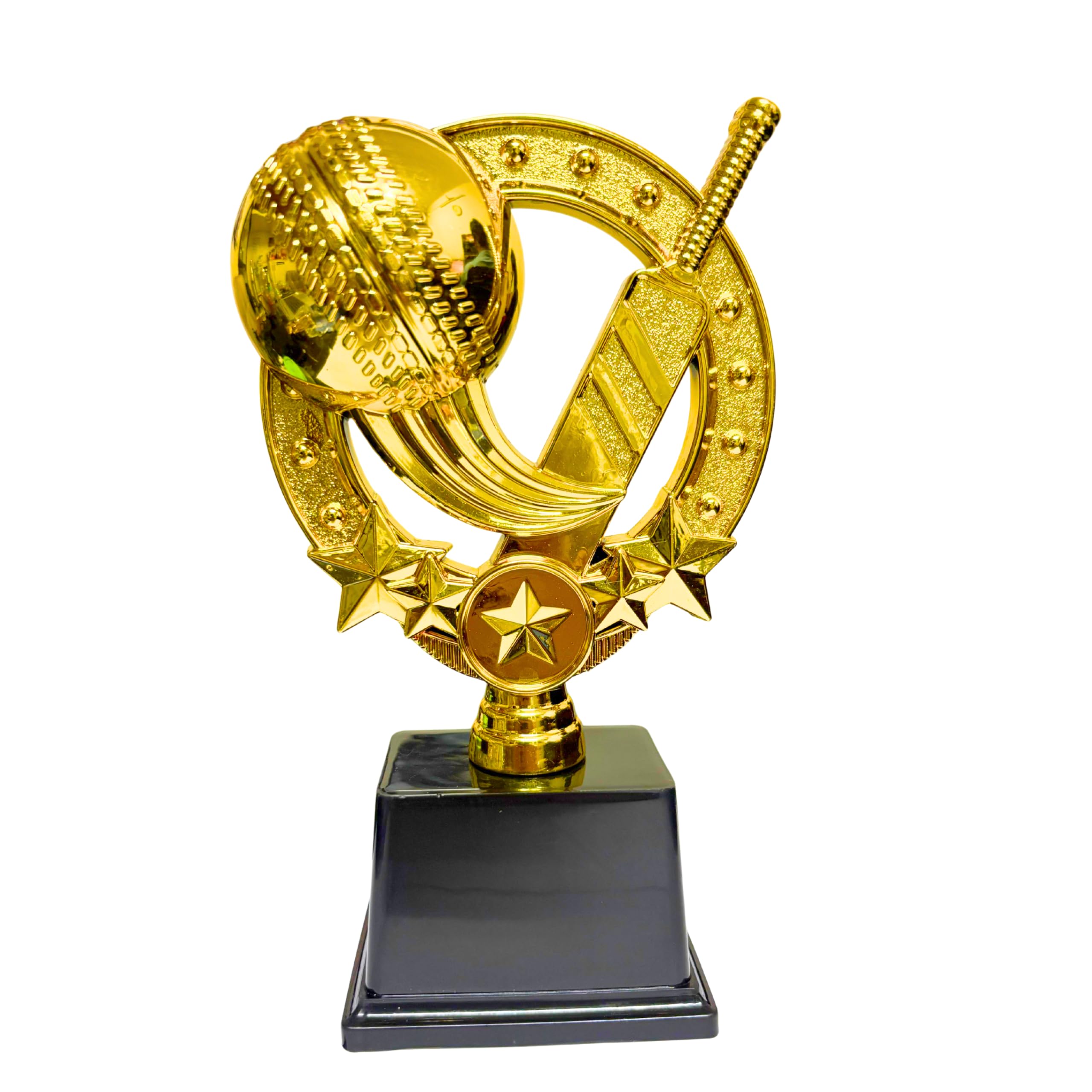 Cricket Trophy with Stars Design, Gold-Coloured Figure on Black Base, Sports Award, Best Batsmen/Bowler/Fielder or Man of The Match Award, Logo Printing, Writings & Customisation Available-picture-22