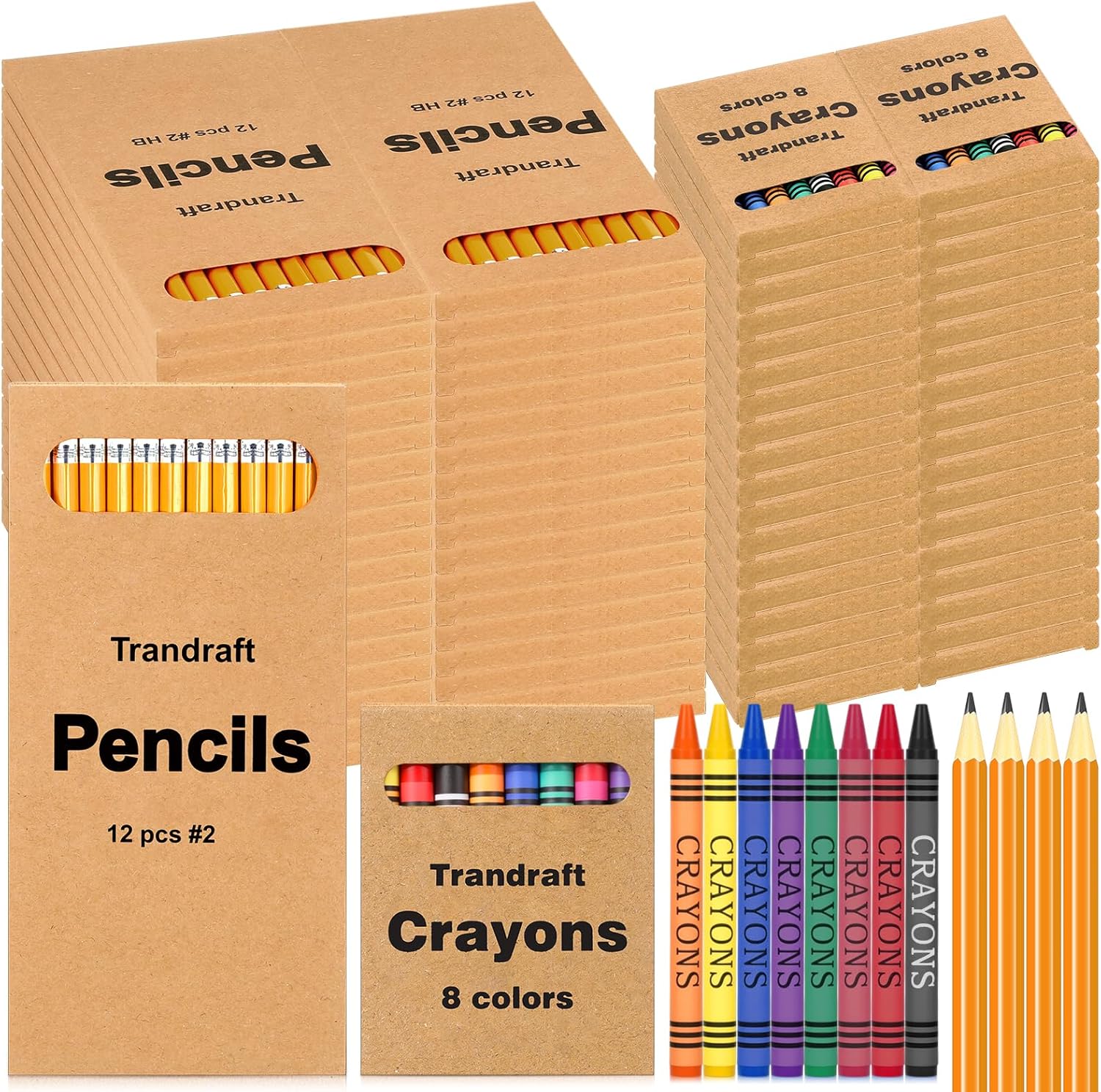 48 Pieces Bulk Crayons Packs with 72 Pieces Sharpened Bulk Pencils (#2 HB) — Back to School Gifts for Students’ Mini Crayons Individual Pack 8 Colors for Classroom Party School Supplies (12 Boxes)