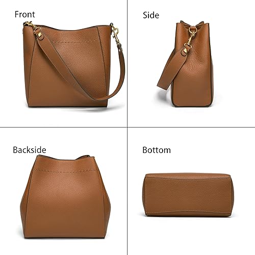 Vista 5 de DORIS&JACKY - Bolso hobo de cuero genuino estilo cubo para mujer, bolso de hombro de diseñador y bolso bandolera con correa ancha desmontable
