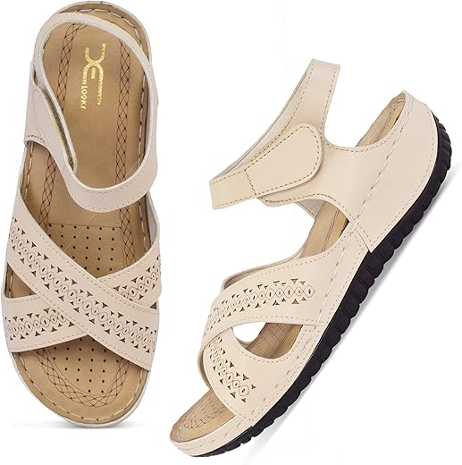 XE Looks Doctor Sole Laser Cut Cross Strap and Trendy Sandals For Women