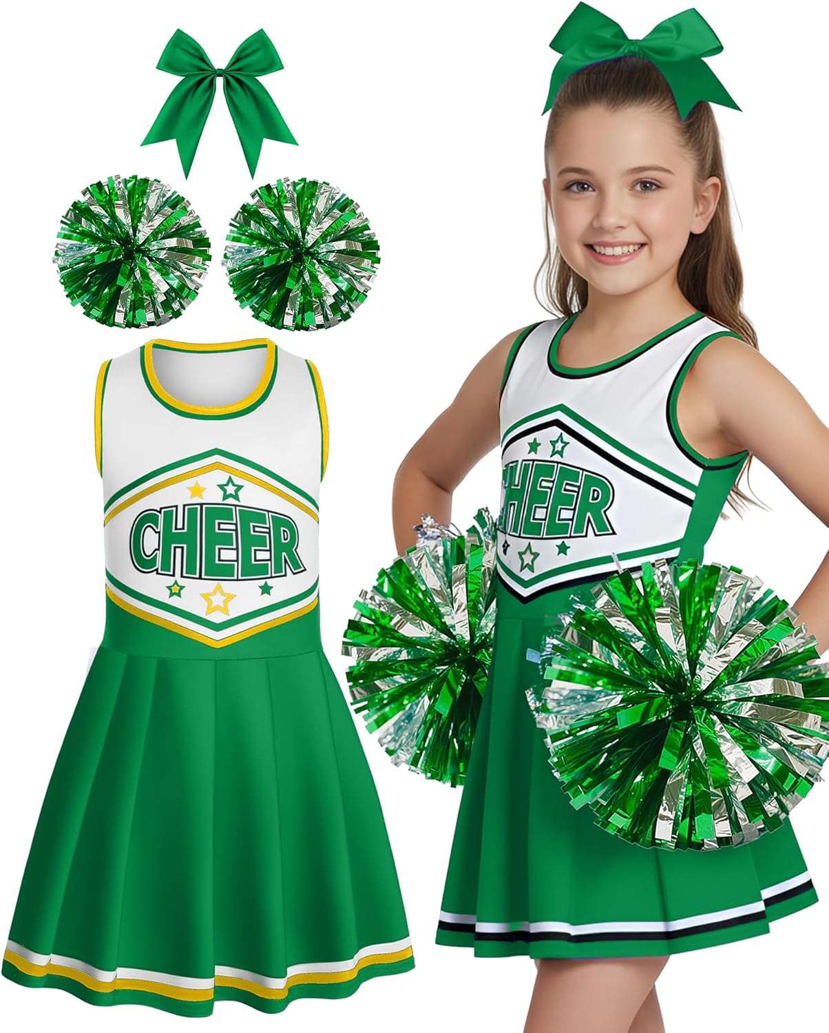JenPen Cheerleader Costume for Girls Cheerleading Outfit Dress Cheer Uniform with Bow Halloween Dress up Gifts