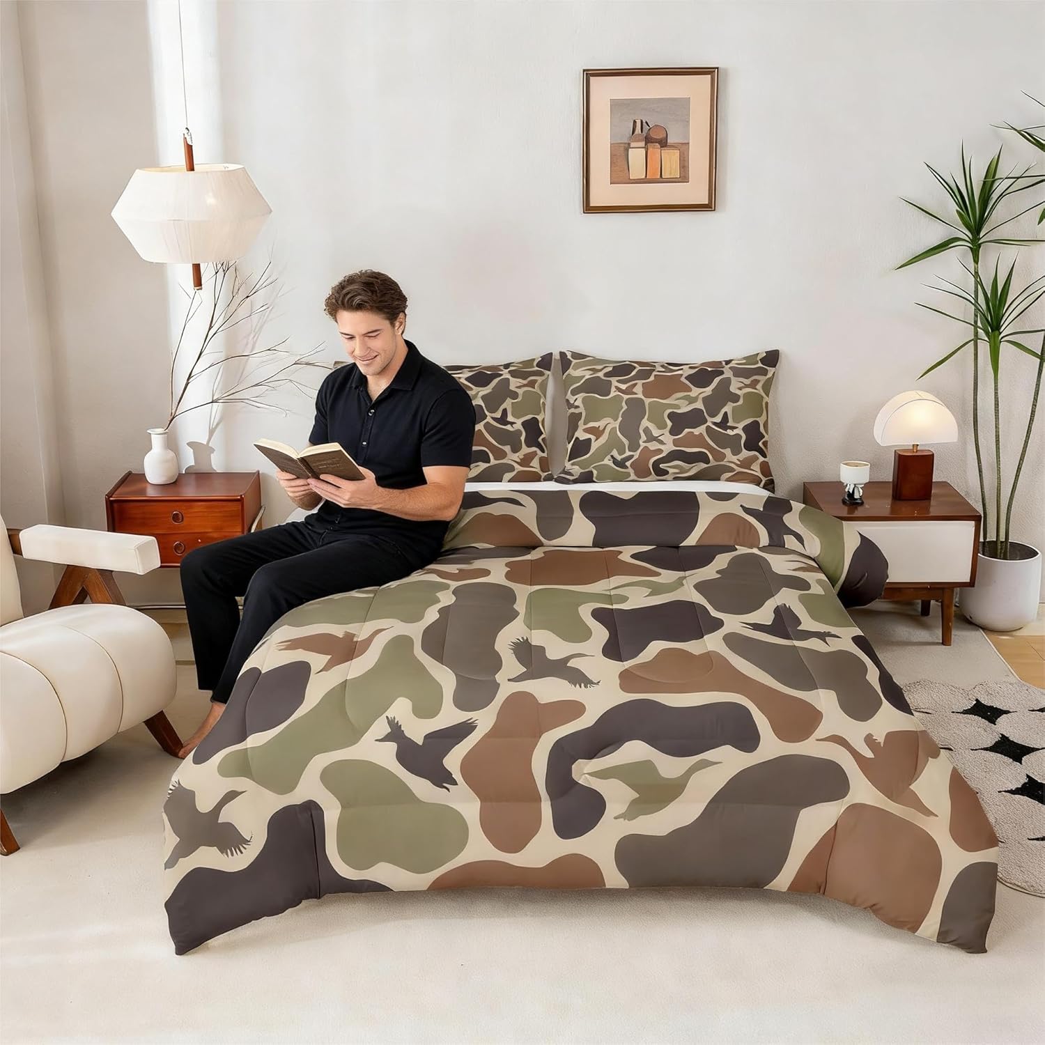 Erosebridal Green Camo Comforter Set Full Duck Huner Bedding Army Hunting Comforter for Teens Men Camouflage Military Bedding Comforter Sets Boys Wild Woodland Rustic Quilt Set - Image 4